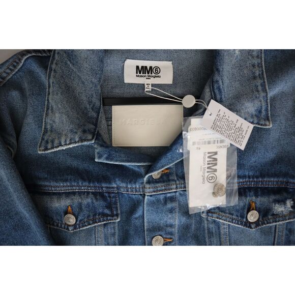 MM6 x Maison Margiela Women's Sz 42 US Small Blue Distressed Denim Jacket - Picture 3 of 9